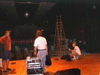 Tony, Paul, and the Playhouse staff setup for soundcheck