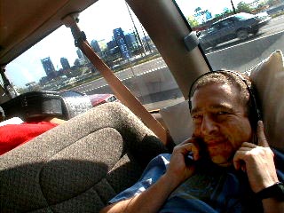 Stephen Tilson chillin' on the way to Lawrence, Kansas.